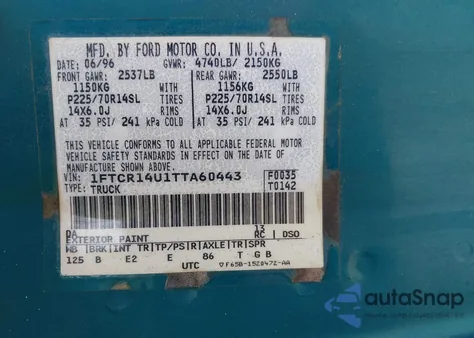 1996 Ford Ranger Super Cab из США, поврежденный, VIN 1FTCR14U1TTA60443